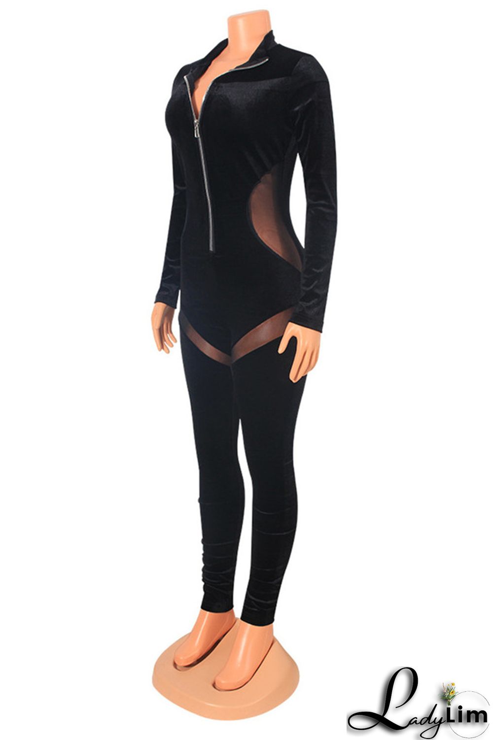 Yellow Fashion Casual Solid Split Joint Zipper Collar Skinny Jumpsuits