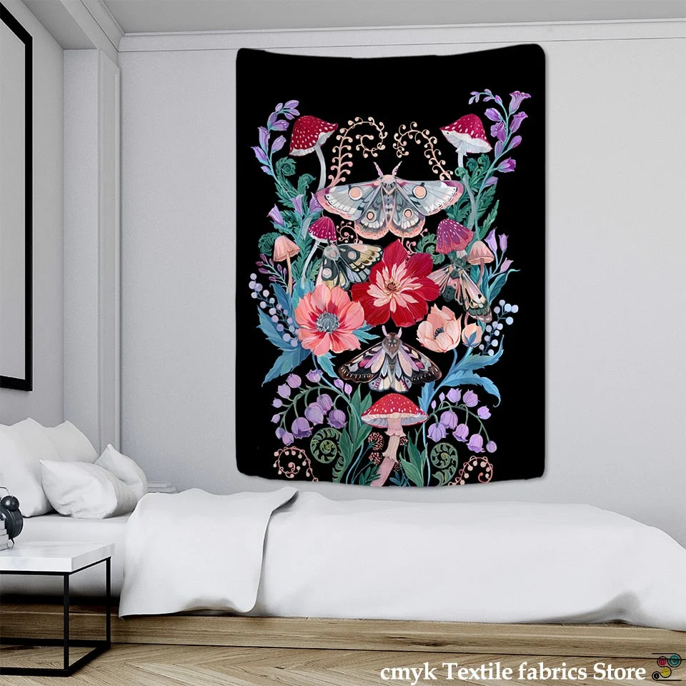 Butterfly Mushroom Tapestry Wall Hanging Colorful Bohemian Hippie TAPIZ Psychedelic Witchcraft Simple Art Room Home Decor