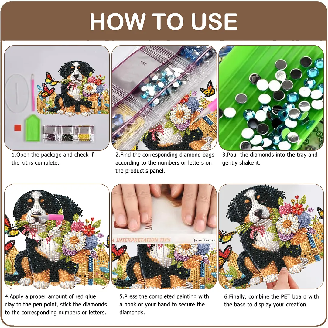 Diamond Painting Food Bowl with Wood Stand Diamond Art Dog Bowl for Small Dogs