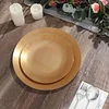 10 Pack | 8" Gold Round Plastic Dessert Plates With Gold Rim, Disposable Appetizer Salad Party Plates