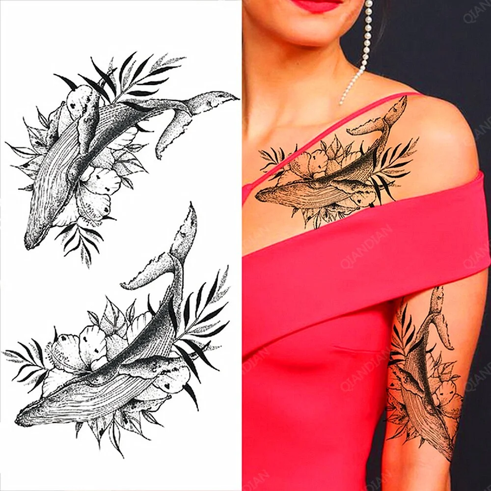 Arm Temporary Tattoo Tiger Flower Lion Rose Wing Wolf Mountain Dolphin Body Chest Leg Waterproof Sticker Tatoo Fashion Man Totem