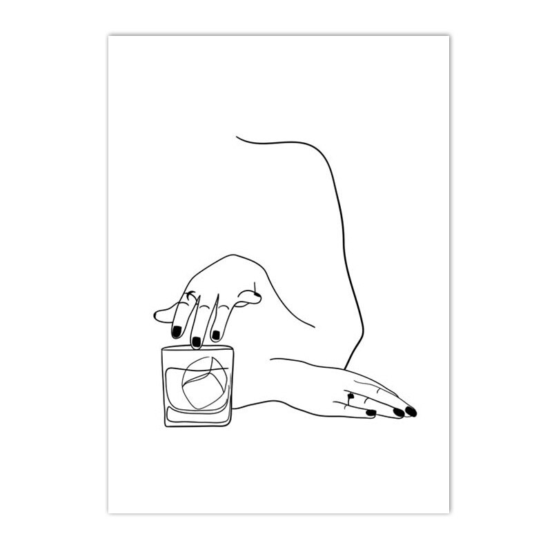 Abstract Wine Woman Body Line Drawing Posters And Prints Lover Bar Decor Minimalist Kitchen Wall Art Canvas Painting Home Decor