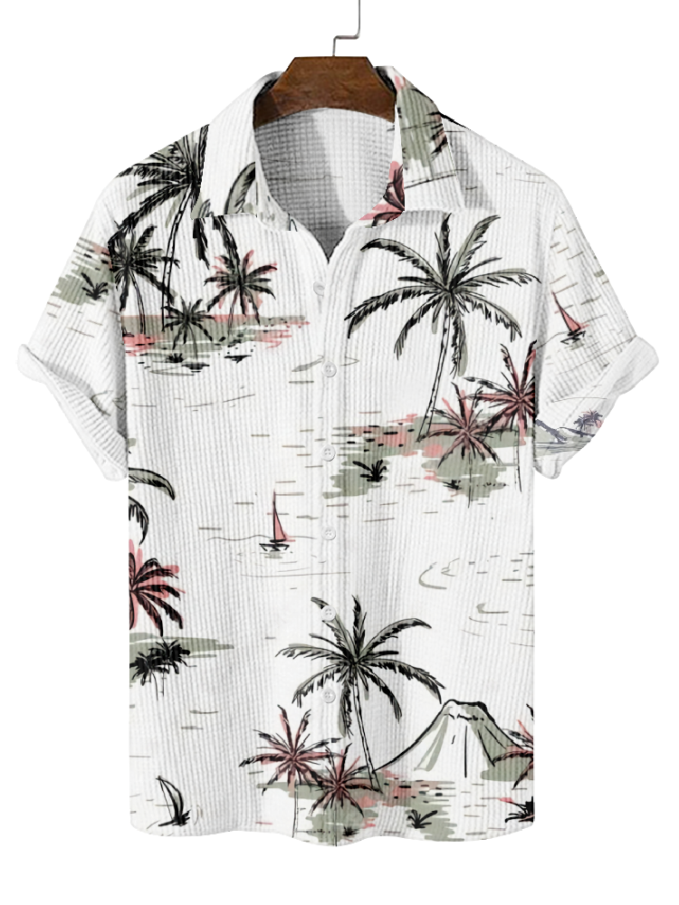 Men's Breathable Waffle Hawaiian Collection Short Sleeve Shirt  0740
