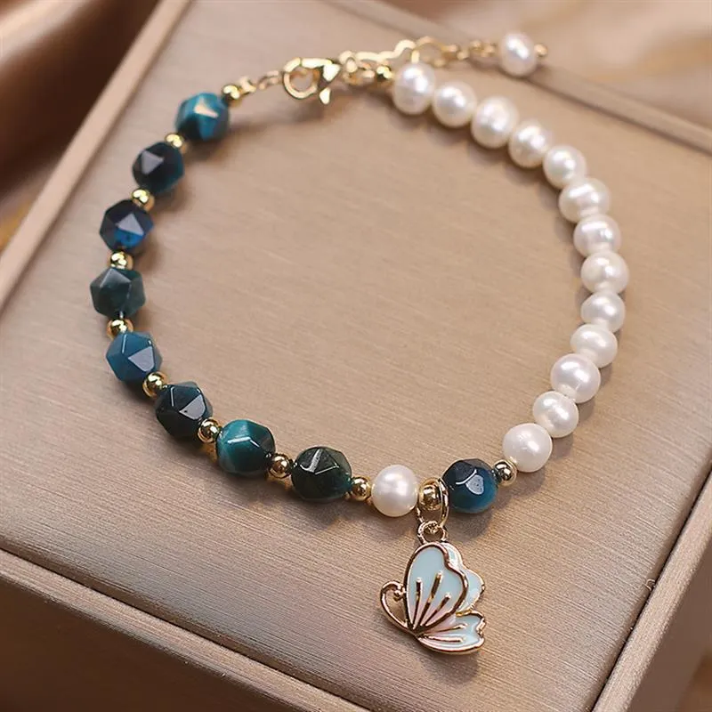 Summer Butterflies Freshwater Pearl Agate Bracelet