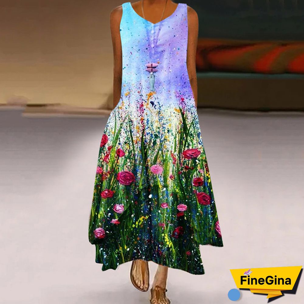 Printed Flower Sleeveless Dress Girl