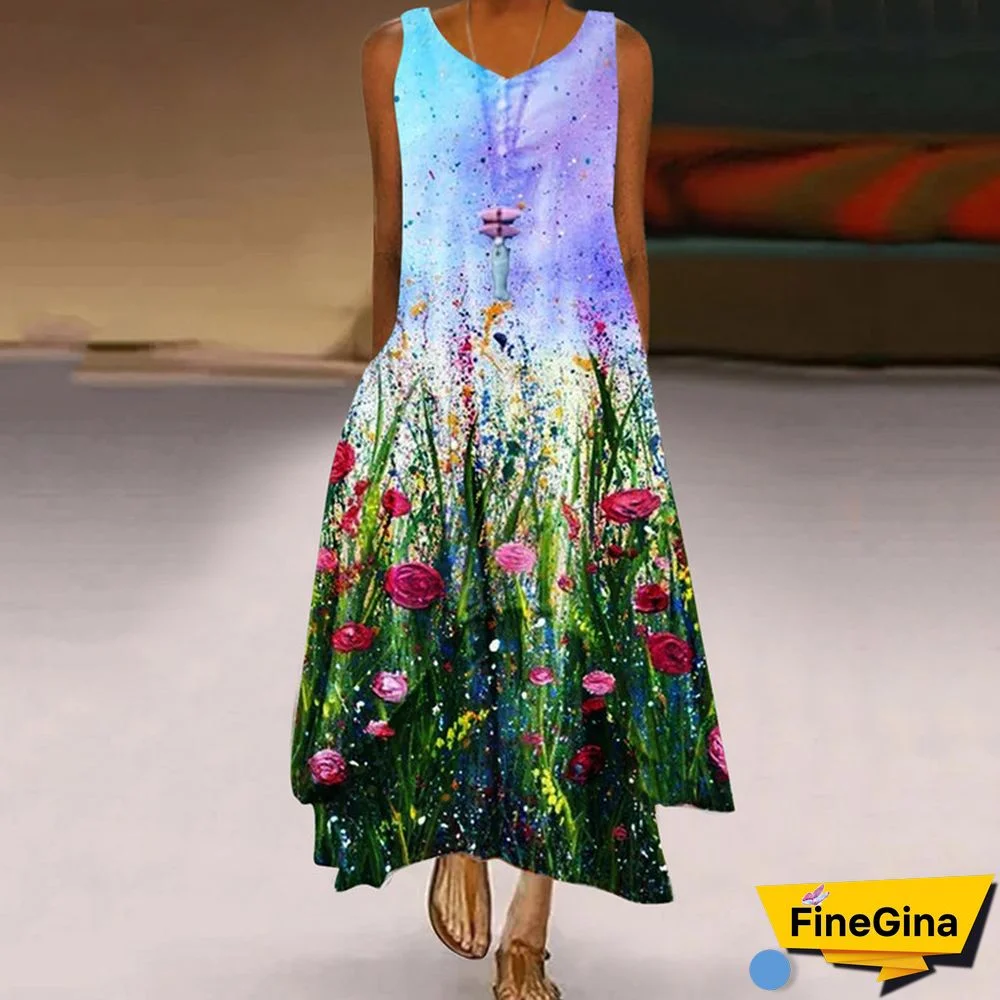 Printed Flower Sleeveless Dress Girl