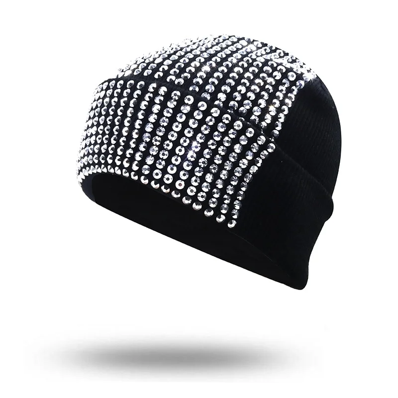 Bling Rhinestones Men's Hip Hop Style Knitted Hats Beanie-VESSFUL