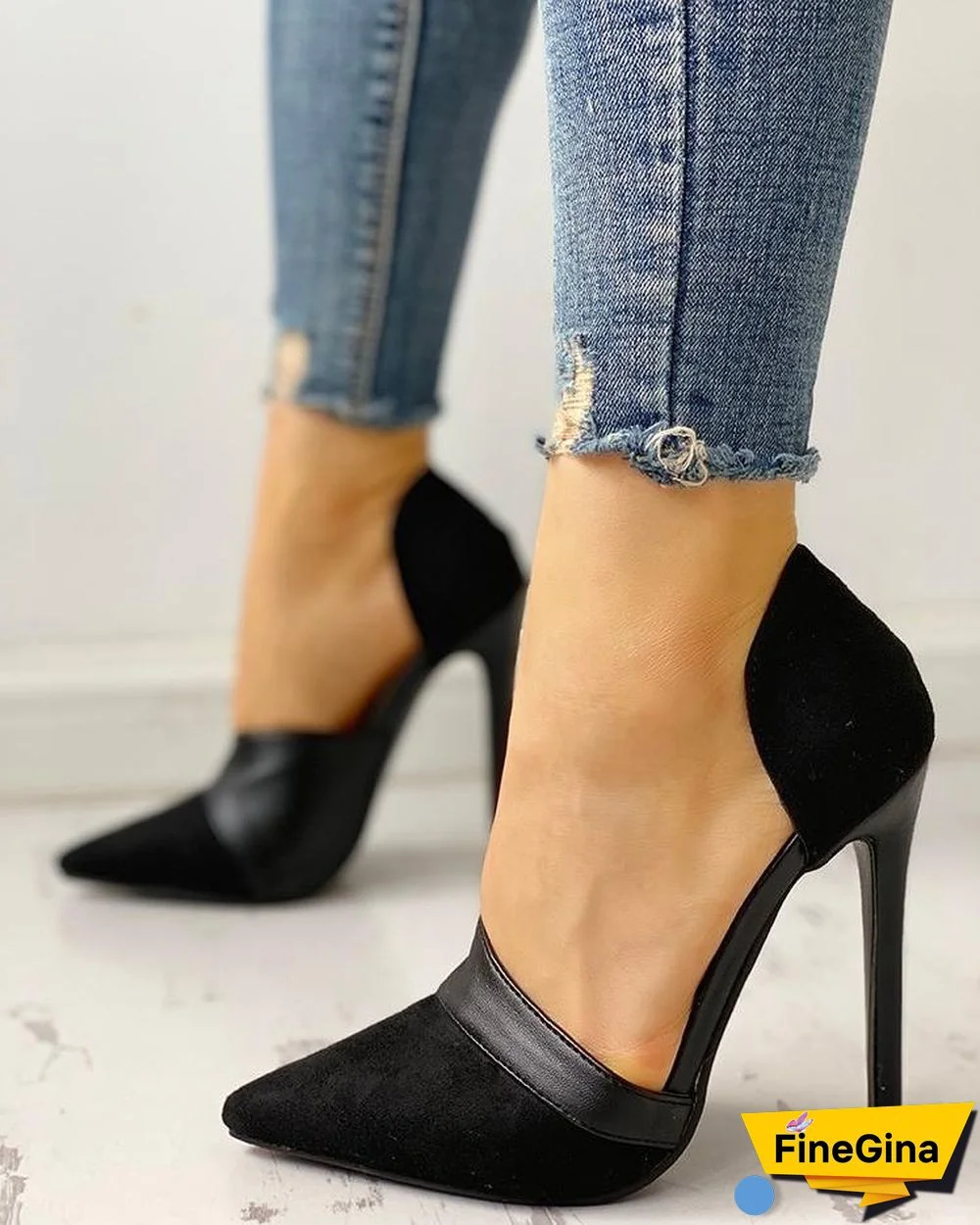 Pointed Toe Suede & PU Heels