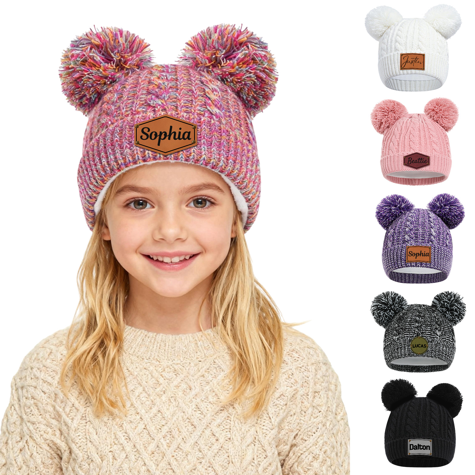 Personalized Name Kid Pom Pom Hat Personalized Baby Beanie,Newborn Baby Beanie Hat Toddler Hat Kids Engraved Name Winter Hat For toddler