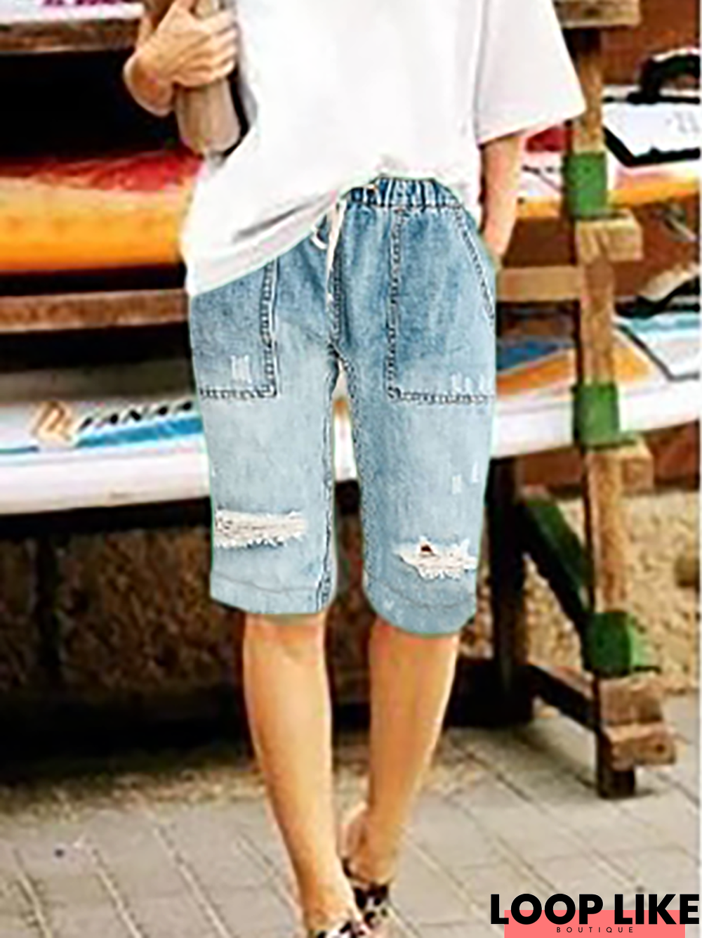 Solid Casual Jeans Shorts