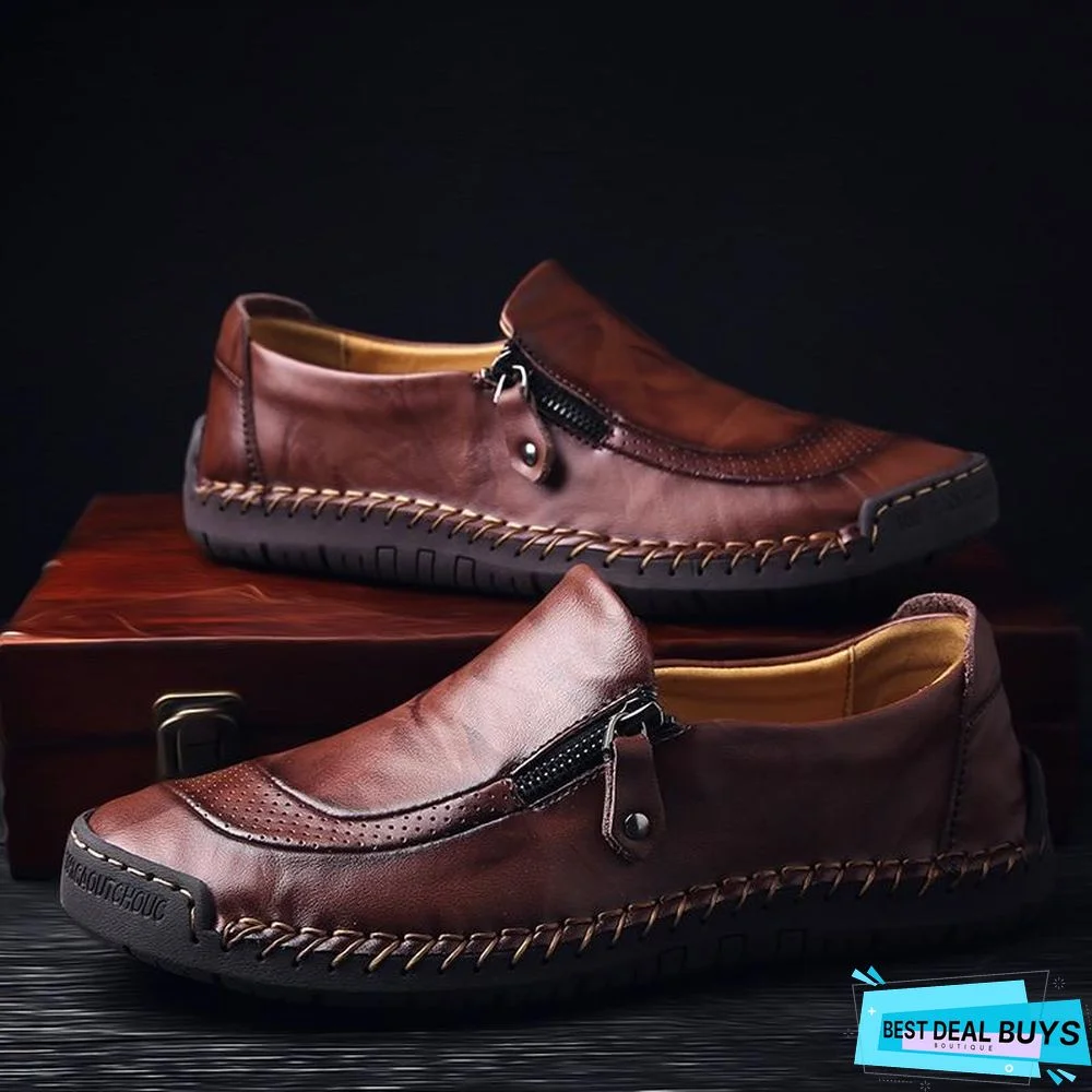 Men's Comfortable Casual Loafers Split Leather Flats Moccasins Shoes