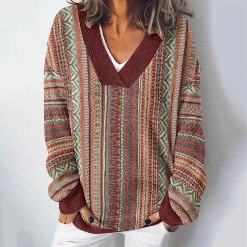 Vintage Icelandic Simple Tribal Pattern Knitted Warm Sweater