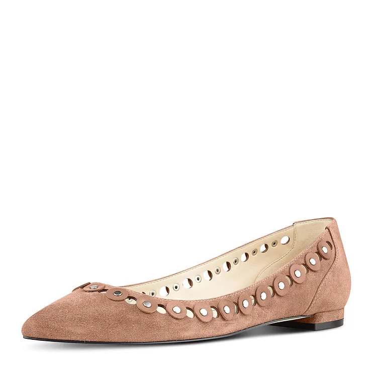 Old Pink Studs Shoes Vegan Suede Pointy Toe Flats by FSJ |FSJ Shoes