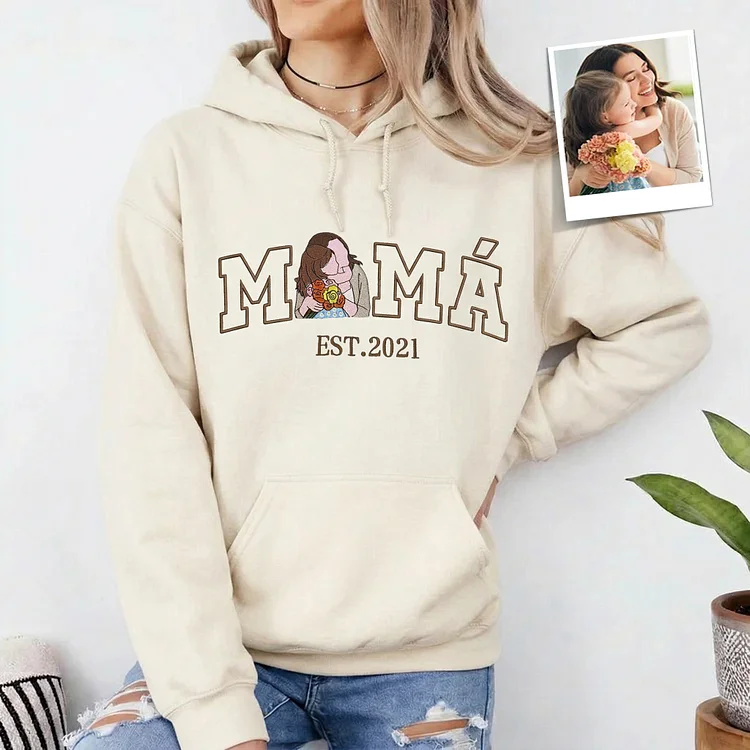 Mama Sweatshirt with Photo, Custom Embroidered Hoodie Mama and