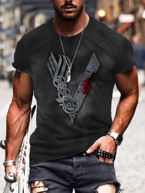 Broswear Men's Viking V Rust and Blood Print T-Shirt