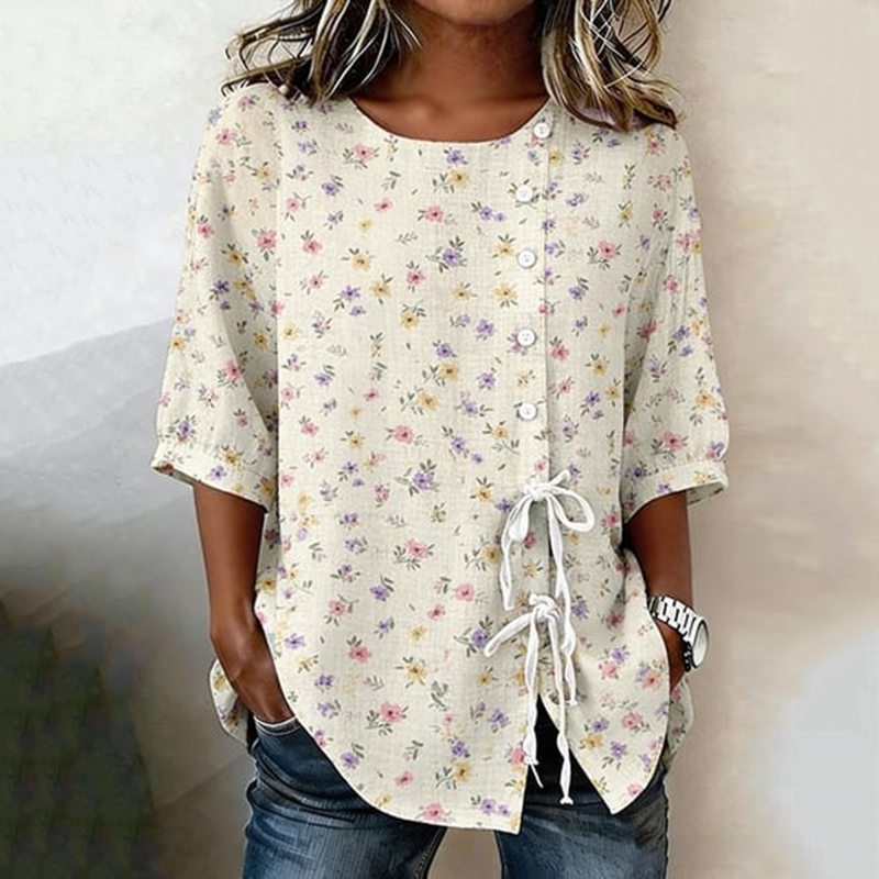 Comstylish Women's Floral Print Cotton Linen Casual Top
