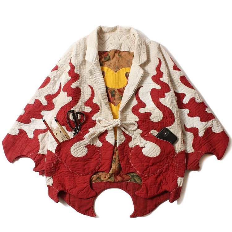Men's Flame Embroidered Cardigan Kimono