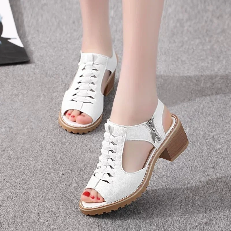 2020 Women's Sandals Square heel Summer Shoes Peep Toe zip gladiator sandals women zip platform sandals