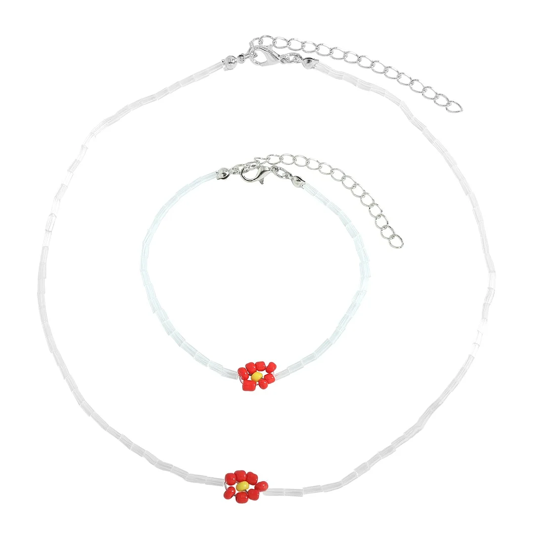 Dvacaman 2021 New INS Korean Sweet Colorful Little Flower Acrylic Pearl Bohemian Beaded Clavicle Necklaces for Women DIY Jewelry