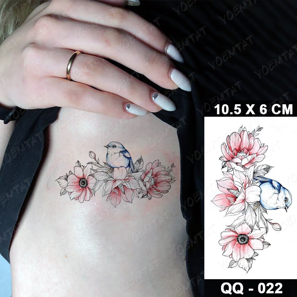 Waterproof Temporary Tattoo Sticker Owl Pink Flowers Flash Tatoo Swallow Butterfly Bird Hand Wrist Fake Tatto For Body Art Women