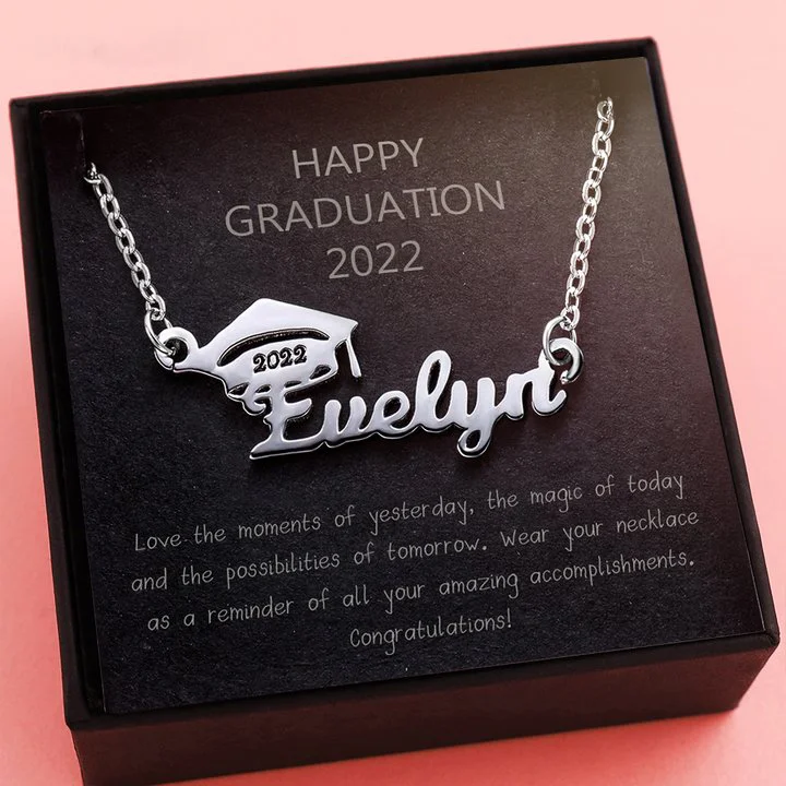 Personalized 2022 Bachelor Cap Name Necklace Graduation Gifts