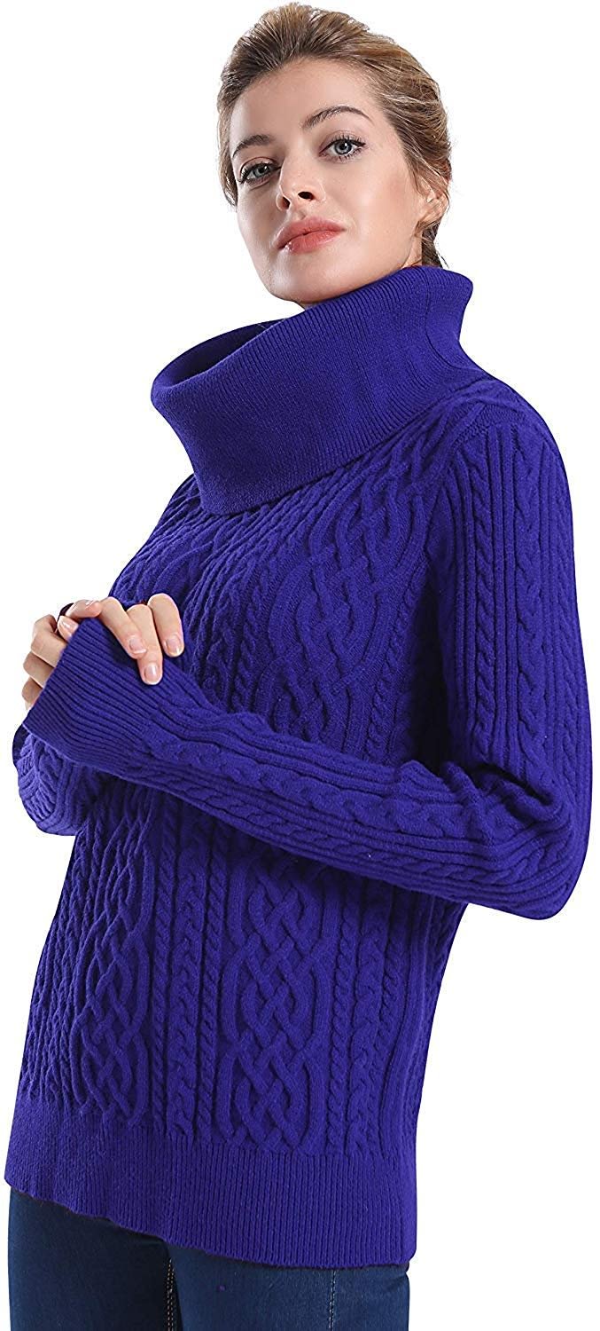 Women's Cowl-Neck Sweater Long Sleeve Pullover Cable Knit Sweater Tops