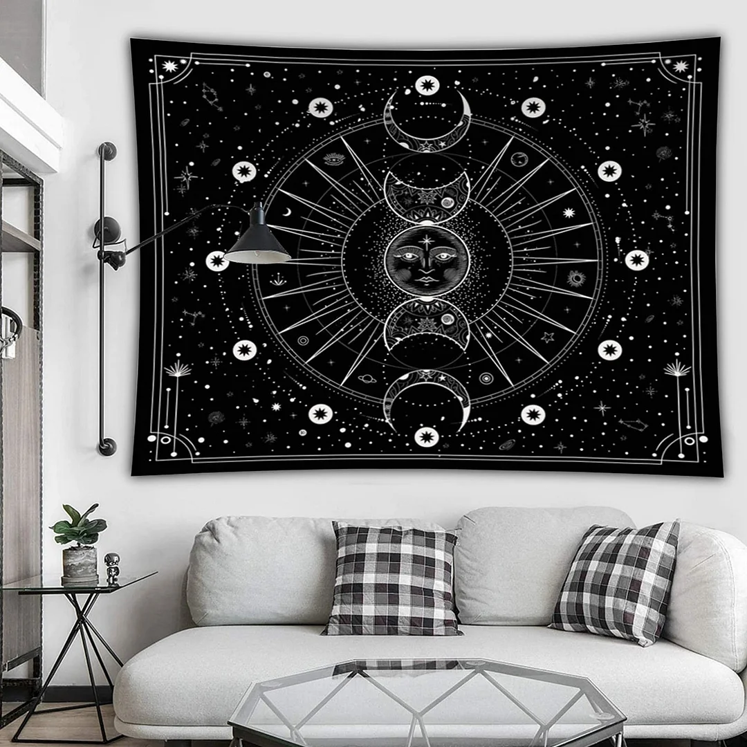 Moon phase Tapestry 2021 Latest Stars Space Psychedelic Black And White Wall Hangings Bedroom Home Wall Decoration house decor