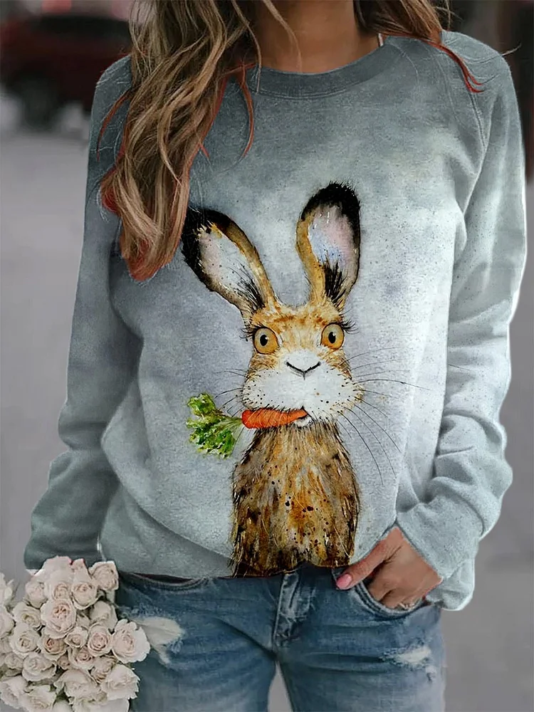 Women's Cute Bunny Print Casual Sweatshirt socialshop