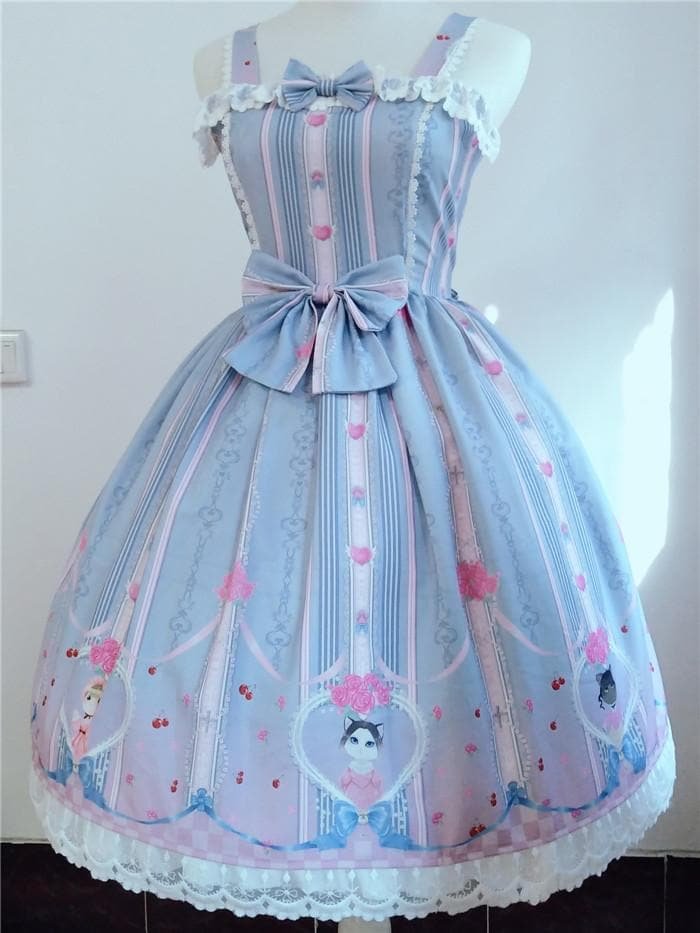 [Reservation] Blue/Pink Pastel Kitty Love Lolita Dress SP179899