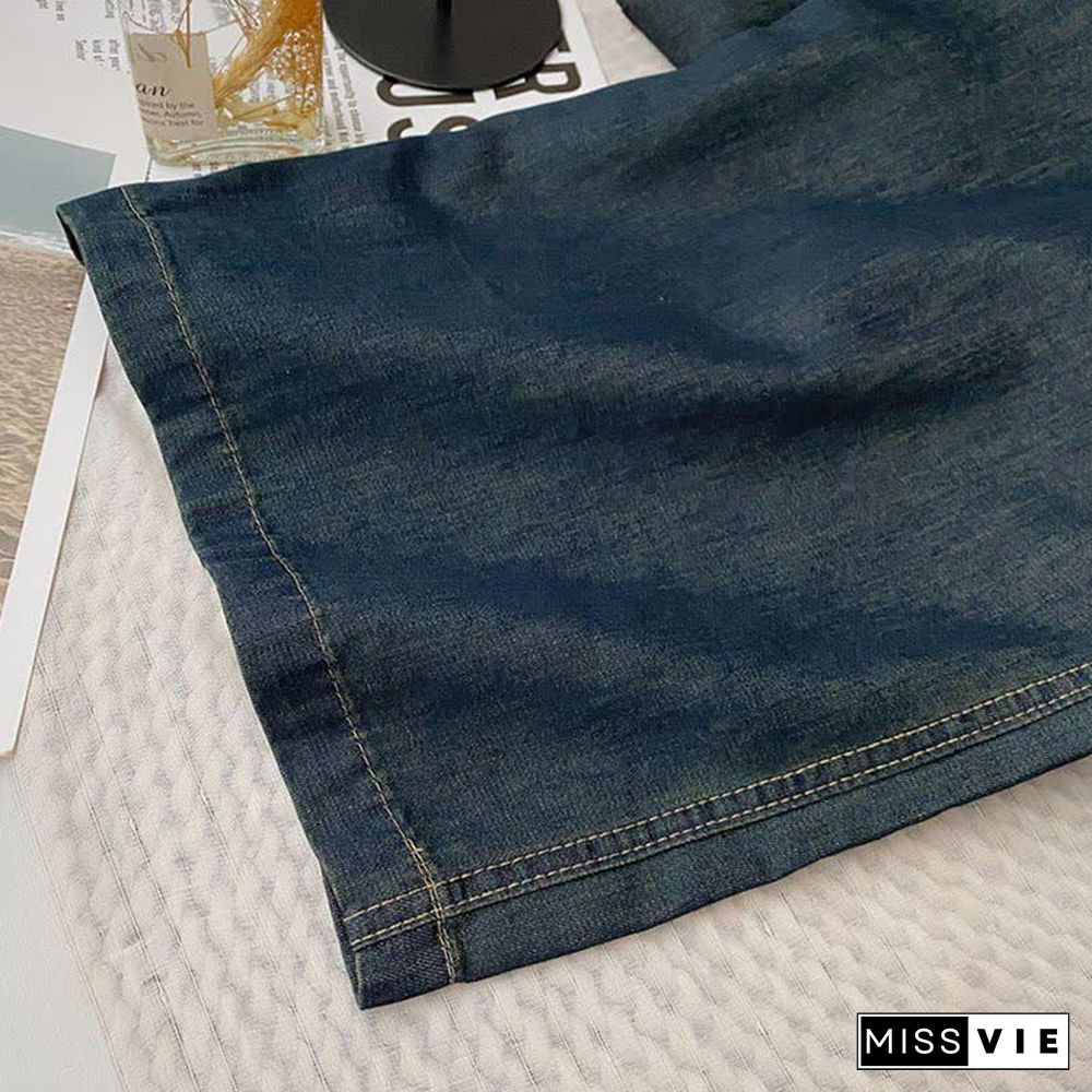 Pure Color Knit Cardigan Off The Shoulder Lace Up Denim Overalls