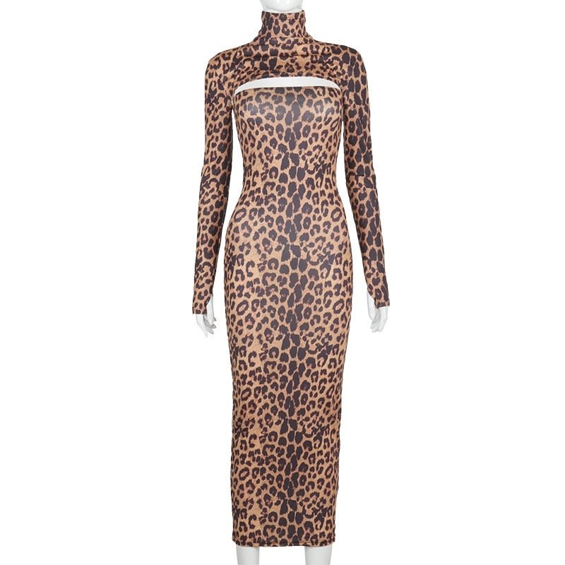 Dulzura Leopard Women Long Sleeve Short Shirt Tube Midi Dress Bodycon Sexy Streetwear 2020 Autumn Winter Party Club