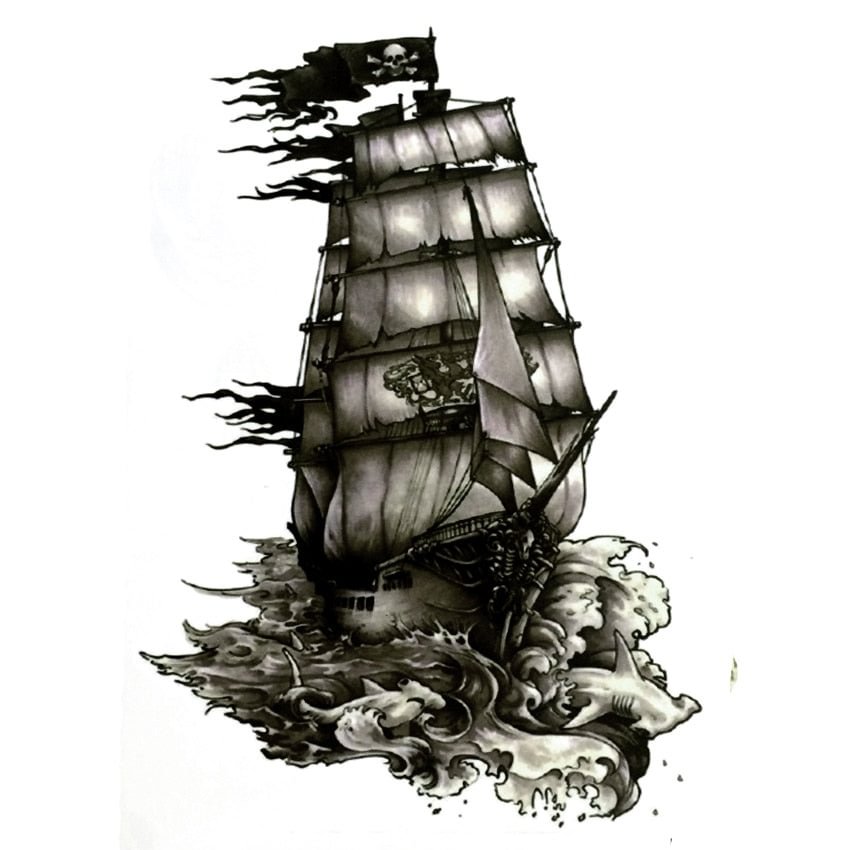 The Black Pearl Pirate Ship Waterproof Temporary Tattoos harajuku men Fake Tattoo hand made sticker Henna Tatoo sleeve tatuajes