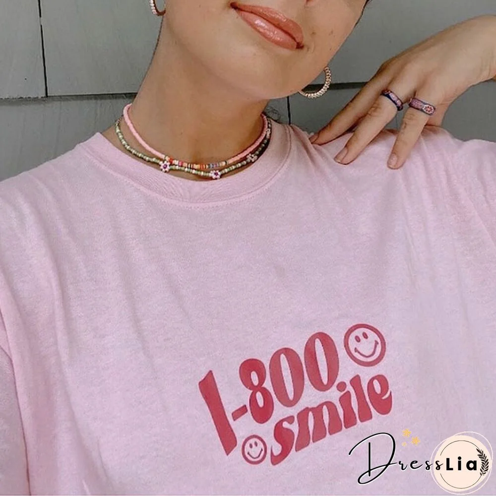 1-800 Smile' Printed Graphic Loose Short-Sleeved T-Shirt
