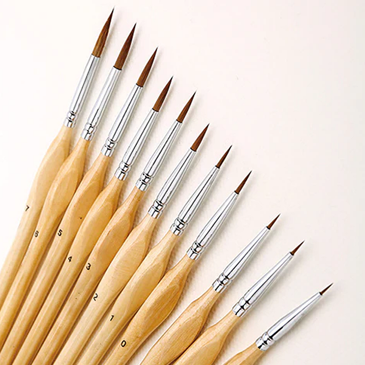 11 Pcs Miniature Detail Paint Brush Set With Natural Wood Handle