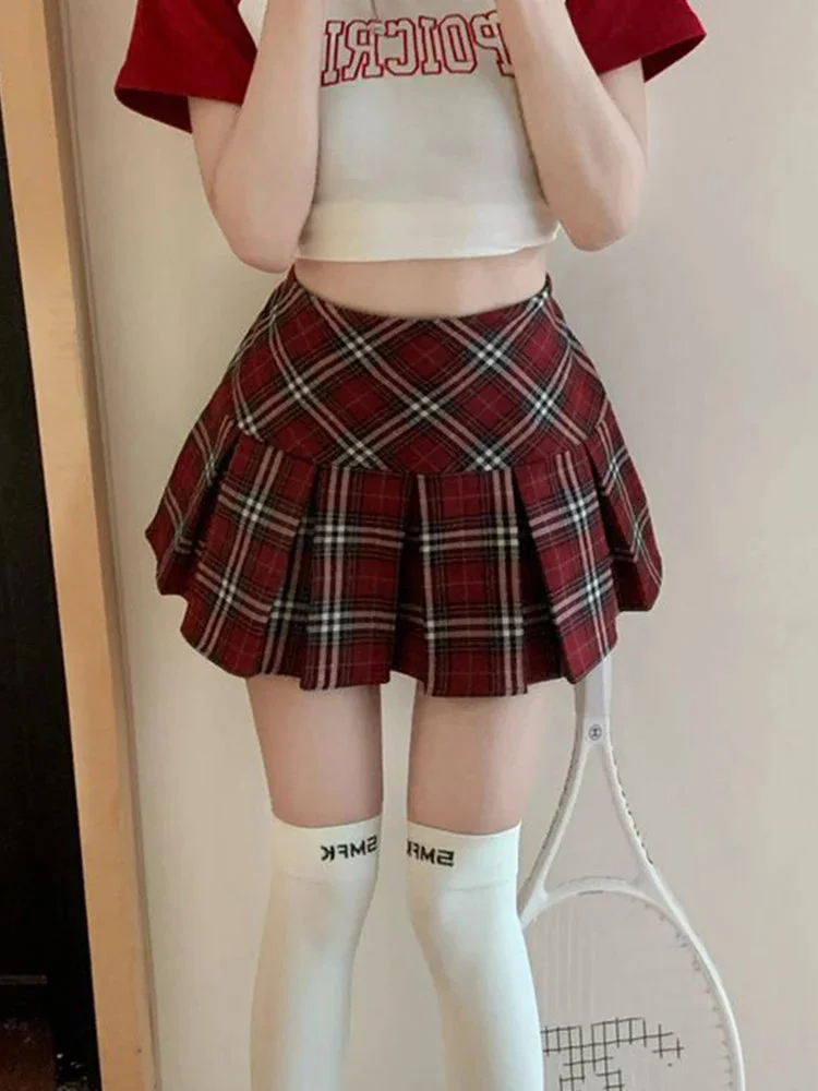 Oocharger Jk Sexy Plaid Skirt Women Preppy Style Vintage A Line Pleated Skirts Japan High Waist Cute All Match Casual Mini Skirt New