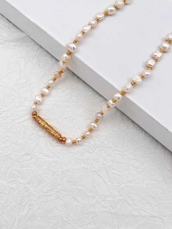 304 Stainless Steel Freshwater Pearl 14K Gold Plated Elegant Minimalist Beaded Plating Round Necklace