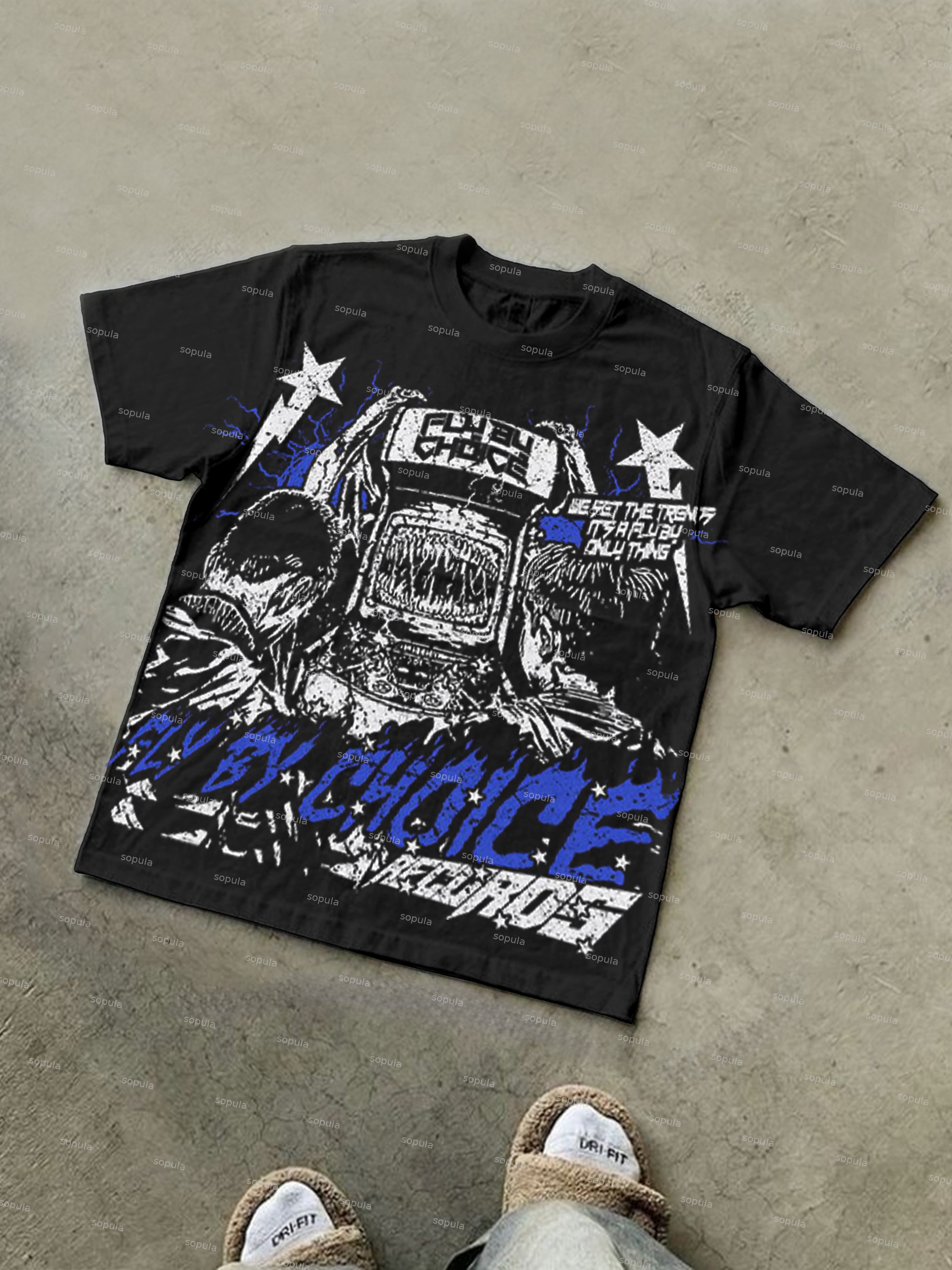 Fly By Choice Records Graphics Print Cotton Casual T-Shirt - Sopula｜Premium Graphic Tees & Graphic Clothing