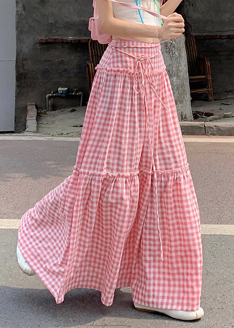 Coffee Plaid Patchwork Puffy Skirt