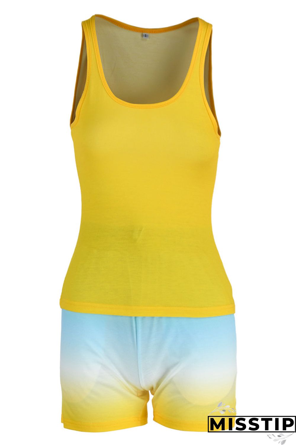 Fluorescent Green Casual Gradual Change Print Patchwork U Neck Sleeveless Two Pieces