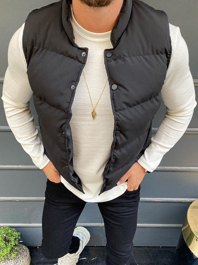 Men's Black Button Down Vest