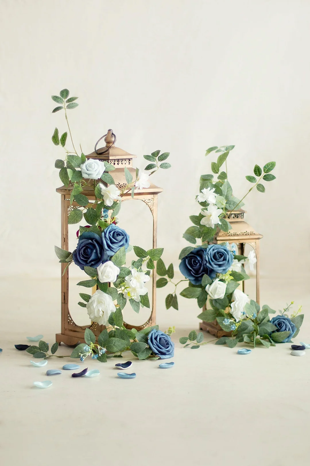 Lantern Floral Arrangements in Dusty Blue & Navy