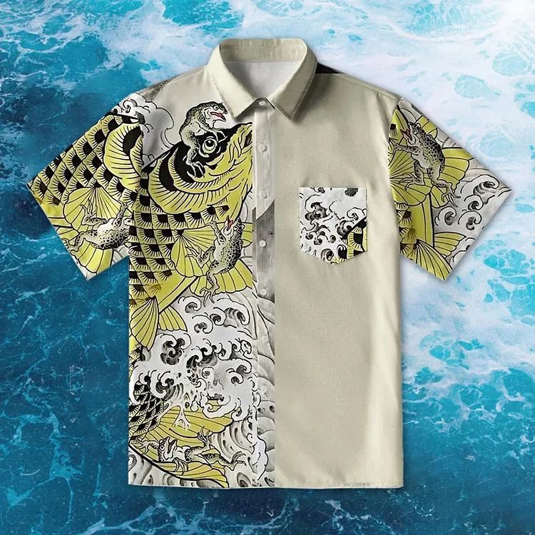 Simpfit Lustiges Frosch-Reiten-Koi-Button-up-Shirt für Herren