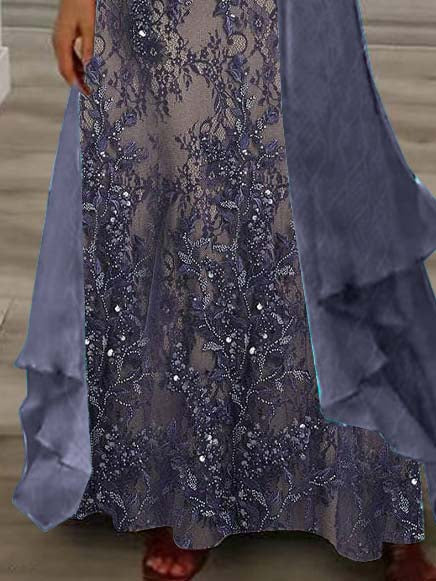 Women Half Sleeve V-neck Solid Color Dress