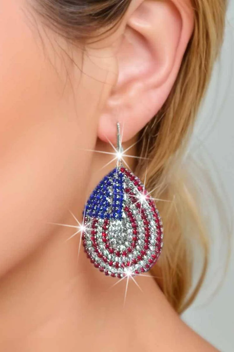Fashion Independence Day Flag Rhinestone Inlaid Geometric Earrings 2024 - Xpluswear