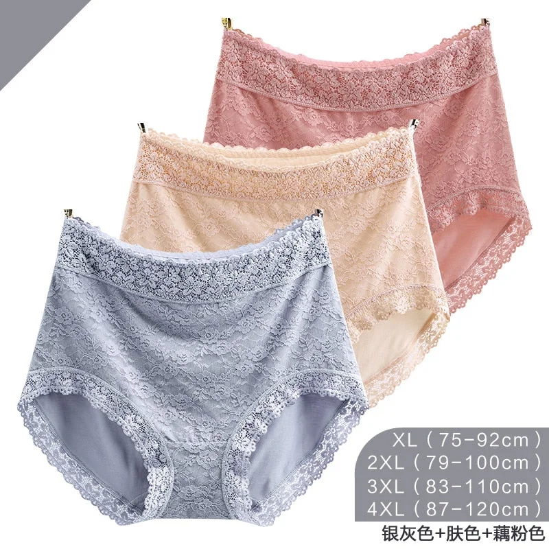 Plus Size Underwear Panties High Fit Sexy Lace High Waist  Women Butt Lifting Slimming Large Size Panties Lady Tummy Control Big