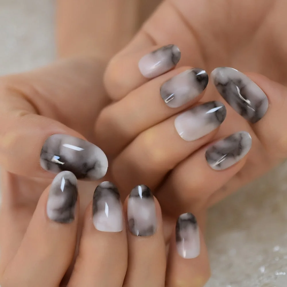 Shimmer Pure Silver Glitter French Nails Clear Spirit Flat Medium Acrylic Press On Nails Full Wraps including glue sticker-Nail Inspo