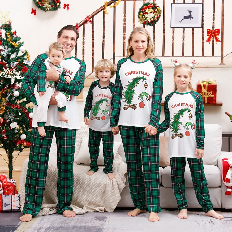 Holiday Family Matching Christmas Pajamas Grinch Green Plaid PJS