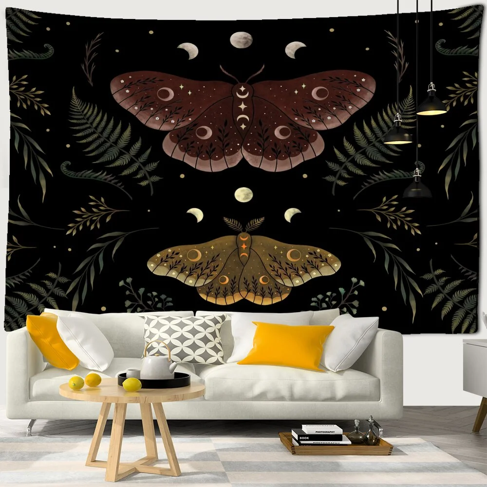 Bohemian Moon Phase Flower Tapestry Wall Hanging Hippie Mandala Butterfly Art Witchcraft Home Room Decor