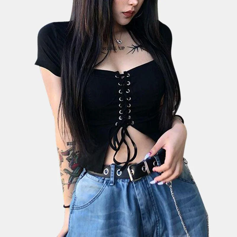 Lace Up Front Crop Top