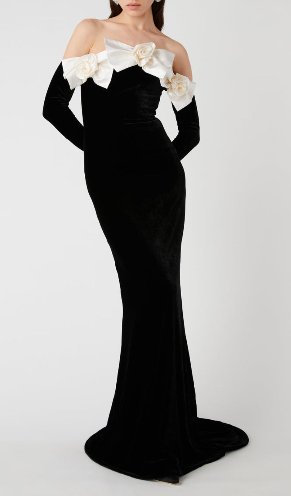 Binnie Black Bow Flower Velvet Maxi Dress Flowering Girl
